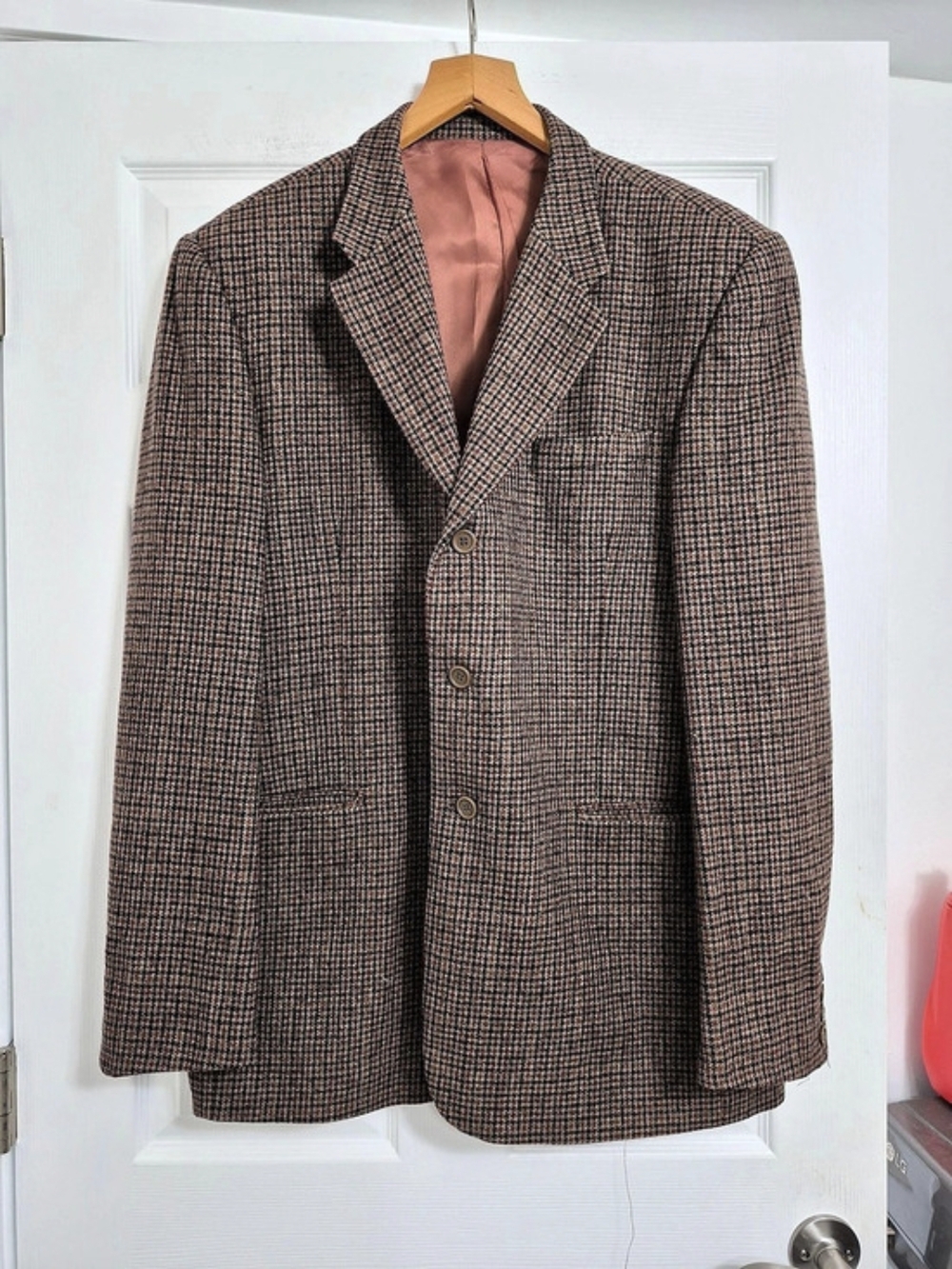 Terra Nostra Houndstooth Sport Coat Brown Red Size 46L
